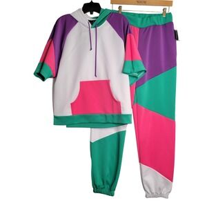 Ashley Stewart Color Block Hoodie &Jogger Set Plus Size 14/16 Activewear Leisure